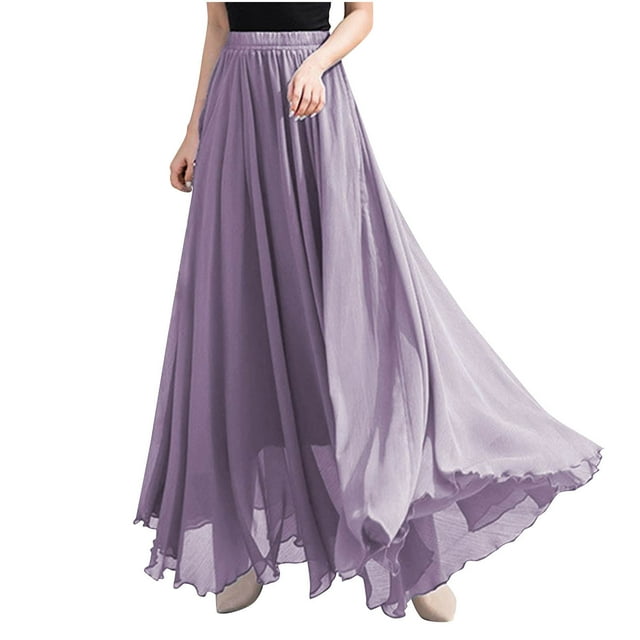 Mgmyaa Womens Flowing Long Skirt High Waist Multiple Layers Beach Maxi Skirt