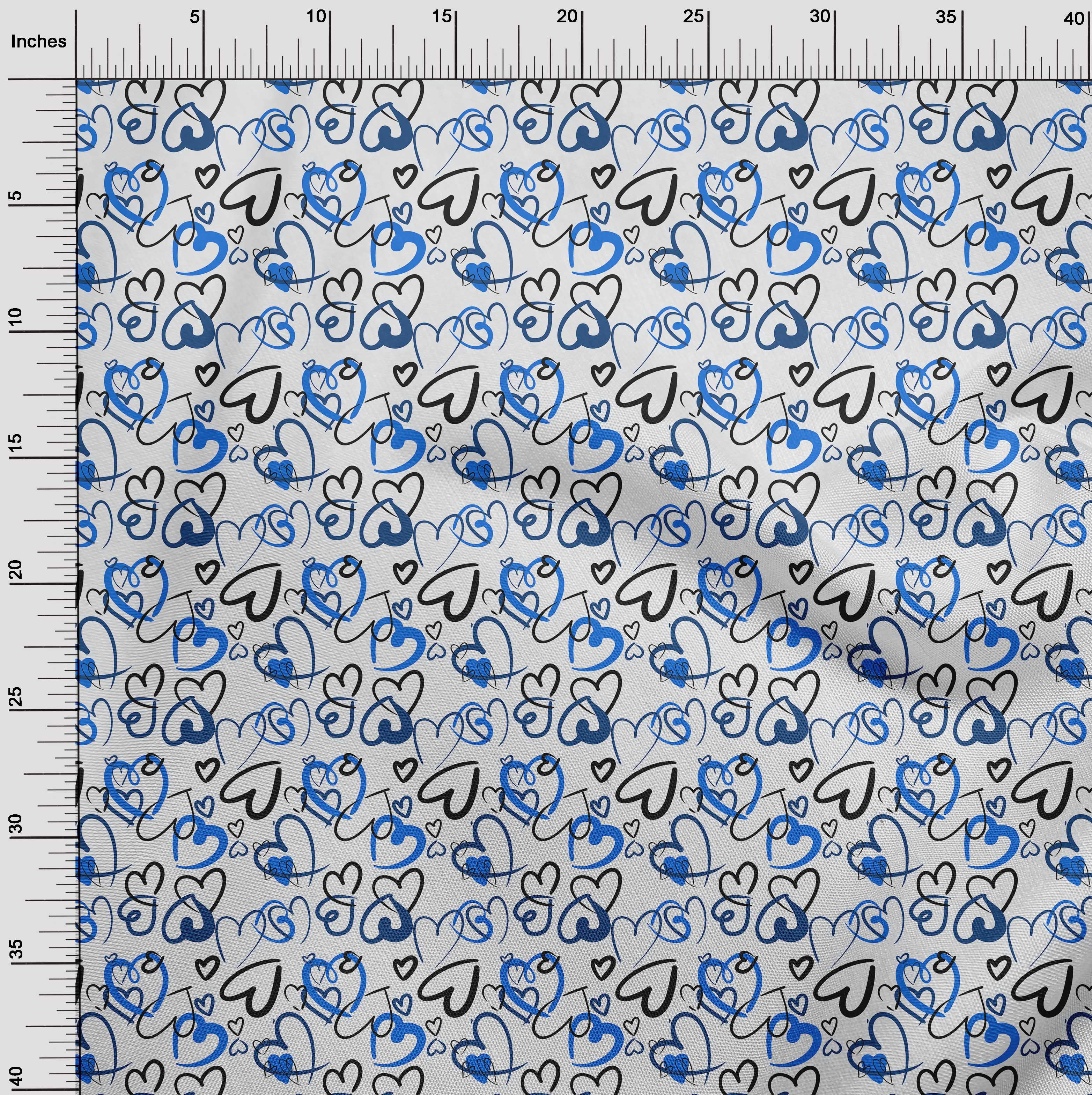 oneOone Cotton Cambric Medium Blue Fabric Valentine Heart Craft Projects Decor Fabric Printed By The Yard 42 Inch Wide