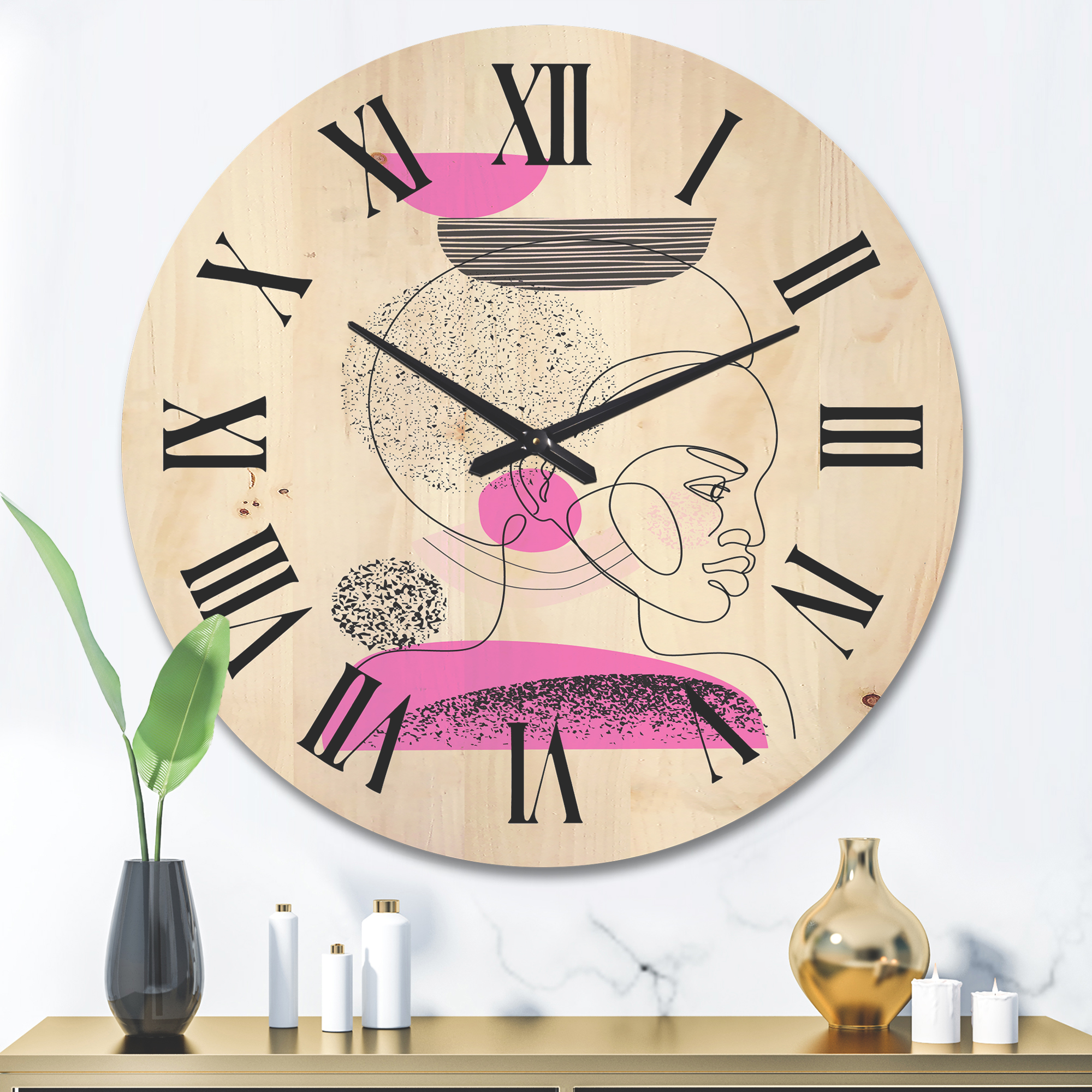 Designart 'One Line Portrait of Afro American Women V' Modern Wood Wall Clock