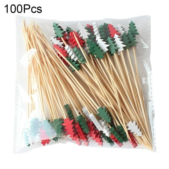 100 pcs Christmas Cocktail Picks,Christmas Decorations Toothpicks Fruit Dessert Sticks Food Sandwich Appetizer Charcuterie Skewers Vintage Themed for New Year Party Food Fruit Drinks Decor