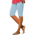 thumbnail image 3 of Bovxnpu Women's Knee Length Capris Leggings Yoga Workout Capris Pants Ladies' High Waisted Summer Slim Base Five Quarter Waist Belt Pocket, 3 of 7