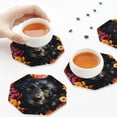 thumbnail image 7 of Pofeuu Colorful Floral Black Dog Print Leather Coasters Set of 6, Round Cups Mugs Mat Pad for Home Kitchen Heat Resistant Drink Coasters,Octagon, 7 of 7