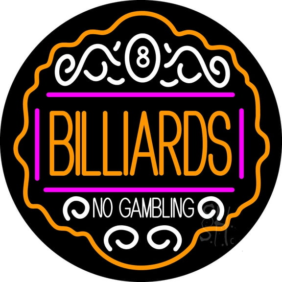 Billiards No Gambling 4 LED Neon Sign 26 x 26 - inches, Black Square Cut Acrylic Backing, with Dimmer - Bright and Premium built indoor LED Neon Sign for wall décor, arcarde, and storefront.