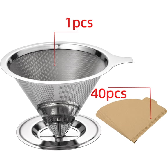Vruelia Pour Over Coffee Dripper, Slow Drip Filter with 40 PCS Paper Filter, Maker for 1-2Cups Brew