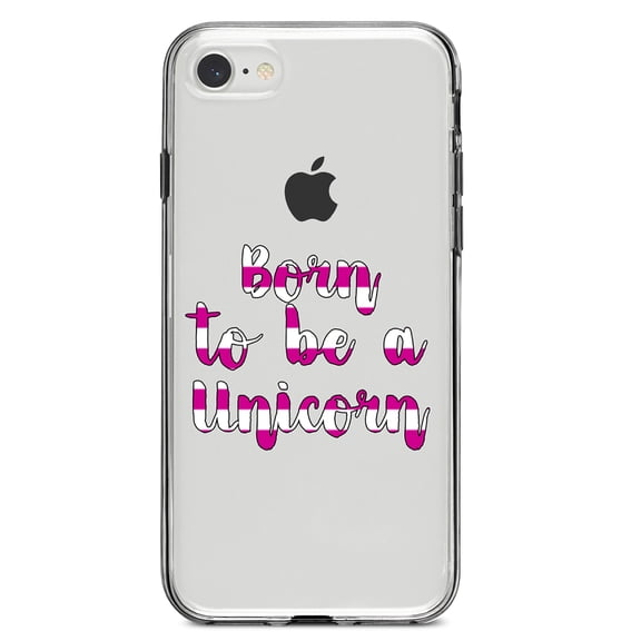 DistinctInk Clear Shockproof Hybrid Case for iPhone 7 8 SE (2020 Model) 4.7" Screen TPU Bumper Acrylic Back Tempered Glass Screen Protector - Born to be a Unicorn