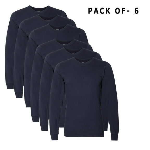 American Apparel - Long Sleeve T Shirt for Men - Navy | Crew Neck Jersey Fine Tee Pack of 6, 100% Combed Ring-Spun Cotton ,4.5 Oz | Size - S