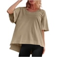 thumbnail image 1 of Timegard Summer Top for Women Round Neck Short Sleeve Oversized Loose Solid Color Casual Tee Blouse, 1 of 8