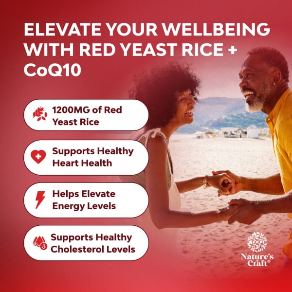 Natures Craft Red Yeast Rice Capsules 1200mg with CoQ10 100mg, Heart Health Supplement, 120 Count