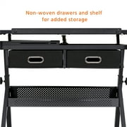 Alden Design Adjustable Drafting Table with Stool, Black