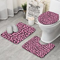 Pink and Black Of Leopard Print Bathroom Rugs Sets 3 Piece,Toilet Cover Set,Absorbent Non Slip Bathroom Mats Sets with U-Shaped Contour Rug Toilet Rug Set