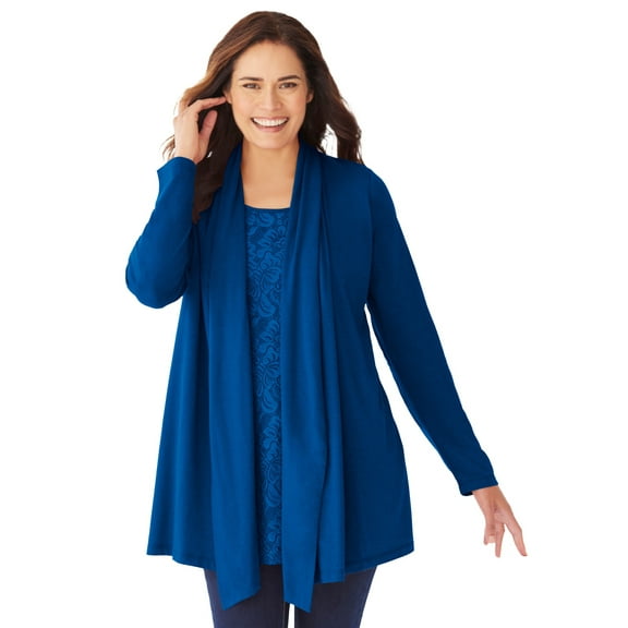 Woman Within Plus Size 2-Fer Cardigan & Attached Lace Tunic