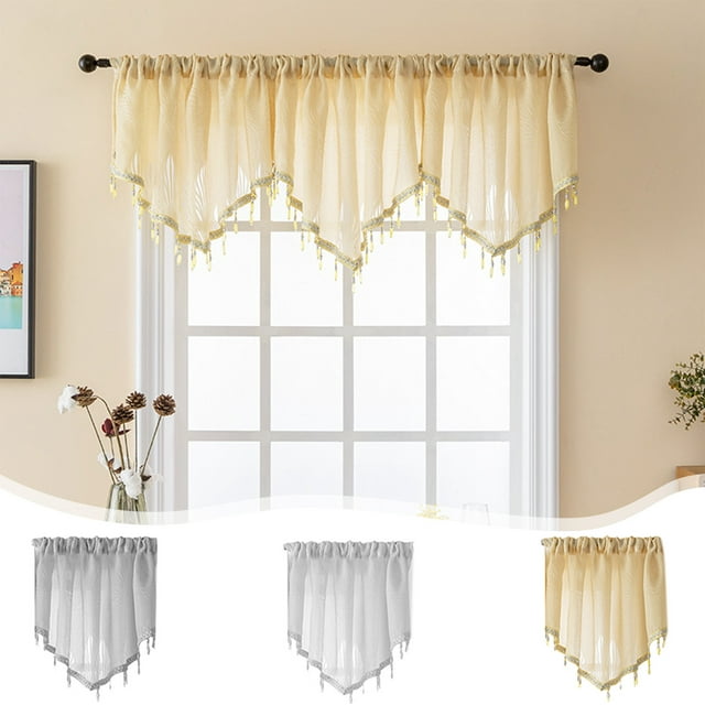CQCYD 3Pcs Triangular Curtains, Solid Color Short Curtains Polyester Fabric, Gray White Yellow Valance Window Treatment for Kitchen Bedroom, Tier Swag Curtains for Rod, Home Decor