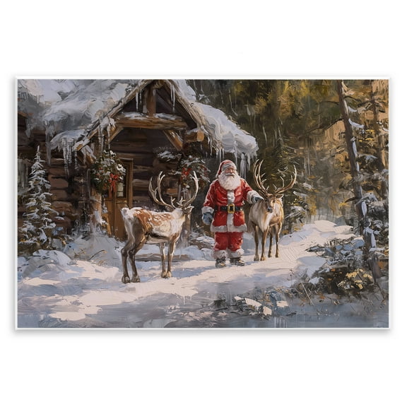 Stupell Industries Traditional Santa by Cabin Holiday Painting Unframed Art Prints Wall Art, 15 x 10