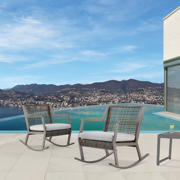 Real Flame 9701 Calvin 37" Wicker Outdoor Rocking Chair - Grey