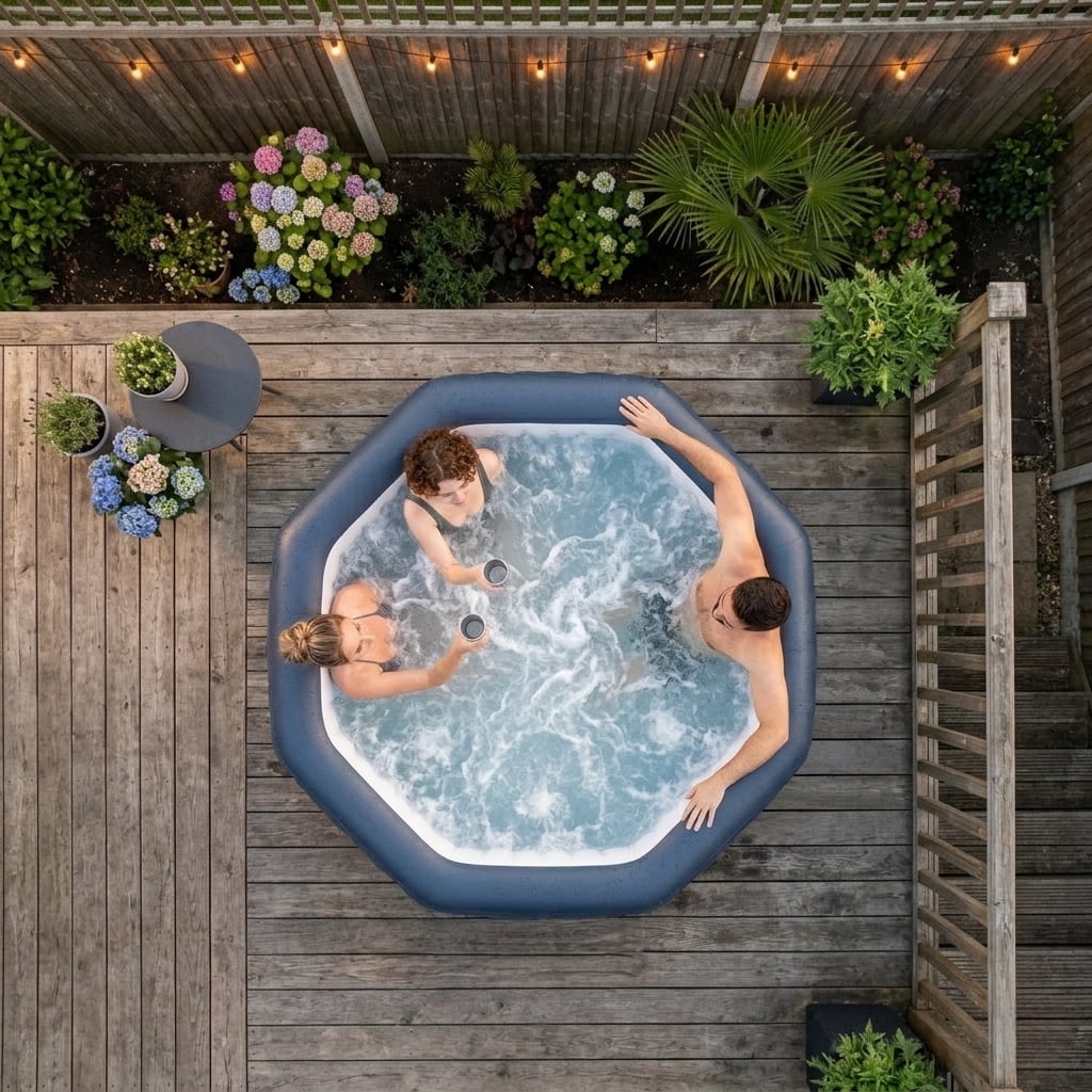 Wave Aegean 6-Person Inflatable Hot Tub | Integrated Eco Heater | 130 Aquajet Massage System | Anti-Freeze Protection | Quick 15-Minute Setup | Navy