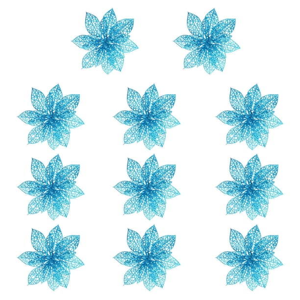 Inteprter Adornos de Navidad Árbol de Navidad Hueco Flor artificial Decoración Flor de plástico 10/20X Kits de decoración para fiestas lago azul Inteprter HA001459-07