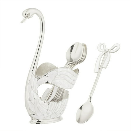 

Metal Flatware Swan Base Holder with 6Pcs Dessert Spoon Silver