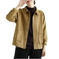thumbnail image 2 of CQONEPT Women's Cotton Jackets Lapel Neck Casual Shacket Plain Cargo Coats Fashion Fall Winter Blouse with Pockets Khaki M, 2 of 6