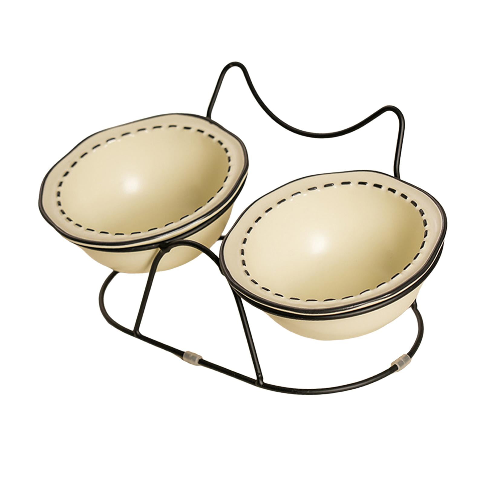 Bothyi Ceramic Pet Bowl Cat Dish Feeder AntiSlip Protect Pets Neck Raised Cat Bowl Cat Food and Water Bowl Set for Indoor Cats Puppy beige