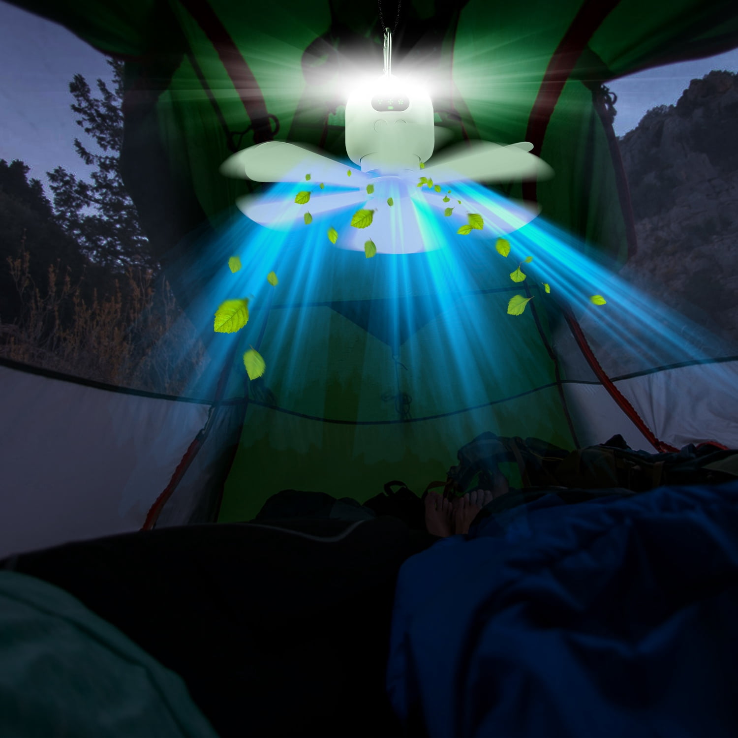 2 In 1 Portable Camping Fan with LED Lantern 8000mAh Battery Powered Tent Fan with Carabiner Digital Display 4 Speeds 4 Timer Settings for Camping Canopy Tents RV
