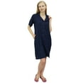 thumbnail image 5 of Bimba Women's Notched Collar Shirt Navy Blue Sleepshirt Nighty With Pockets-4, 5 of 5