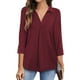 thumbnail image 1 of Blusa holgada con pliegues color burdeos y dobladillo curvo para uso diario, blusa informal XXL con escote en V, 1 of 6