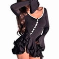 thumbnail image 2 of Women'S Long Sleeve Wedding Guest Dresses Sexy Deep V Neck Flare Ruffle Bodycon Dress Black (White Edges) M, 2 of 7