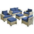 thumbnail image 3 of XIZZI Outdoor Patio Furniture Sets, 7 Pieces Outdoor Sectional wicker patio furniture with Cushion Ottoman, All-Weather Waterproof Outdoor Conversation set for Porch, Navy Blue, 3 of 9