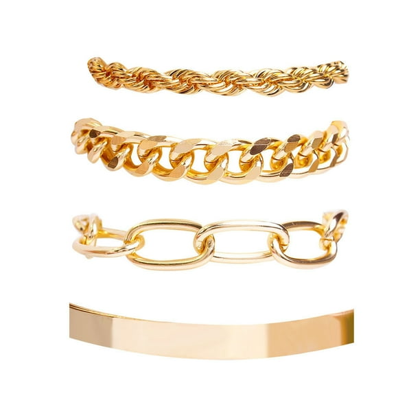 Fiudx Pulsera de Hip-Hop, Elegante Joyería de Metal Punk, Cuerda Cubana con Diamantes de Imitación, Accesorio para Bodas, Regalo para Mamá y Novia, Juego de 4 Piezas Incluido.