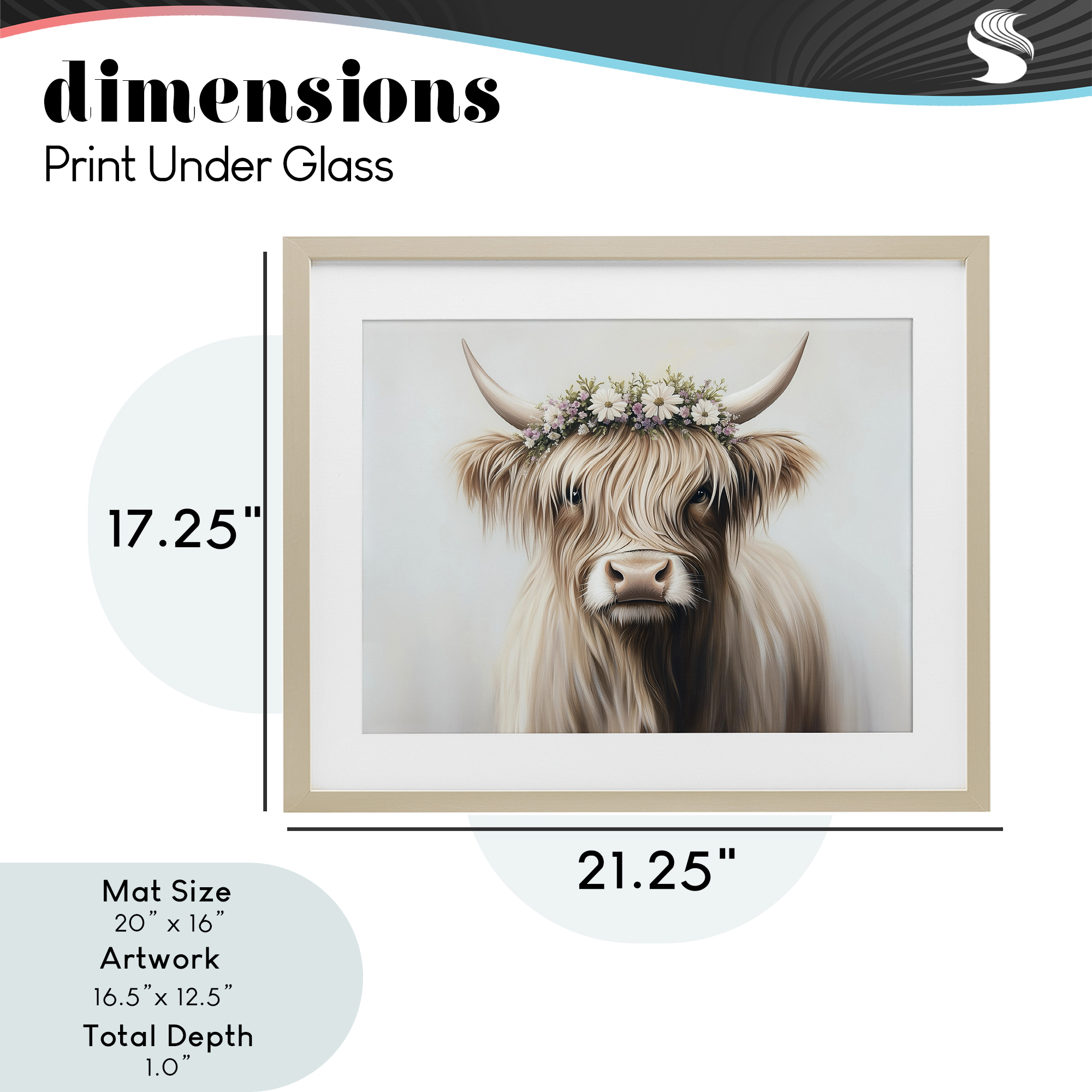 Shaggy Cattle Floral Crown Birch Framed Print Under Glass, design by Shawna Stewart
