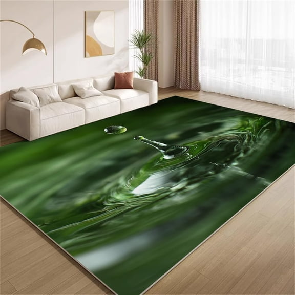 Water Droplets Green Ripples Area Rugs, Nature Carpet, Washable Non Slip Low Pile Soft Rug for Living Room Entryway Nursery Bedroom Decor Mat 2ftx3ft