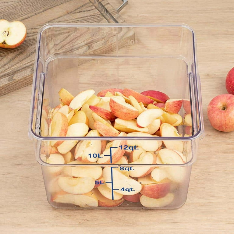 Met Lux 12 qt Square Clear Plastic Food Storage Container - with Blue Volume Markers - 11 inch x 11 inch x 8 inch - 10 Count Box