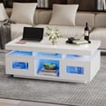 thumbnail image 3 of Noble House High Gloss Coffee Table with LED Lights,USB Ports & Sockets,2-Door Centre & Sofa Side Table,White, 3 of 18