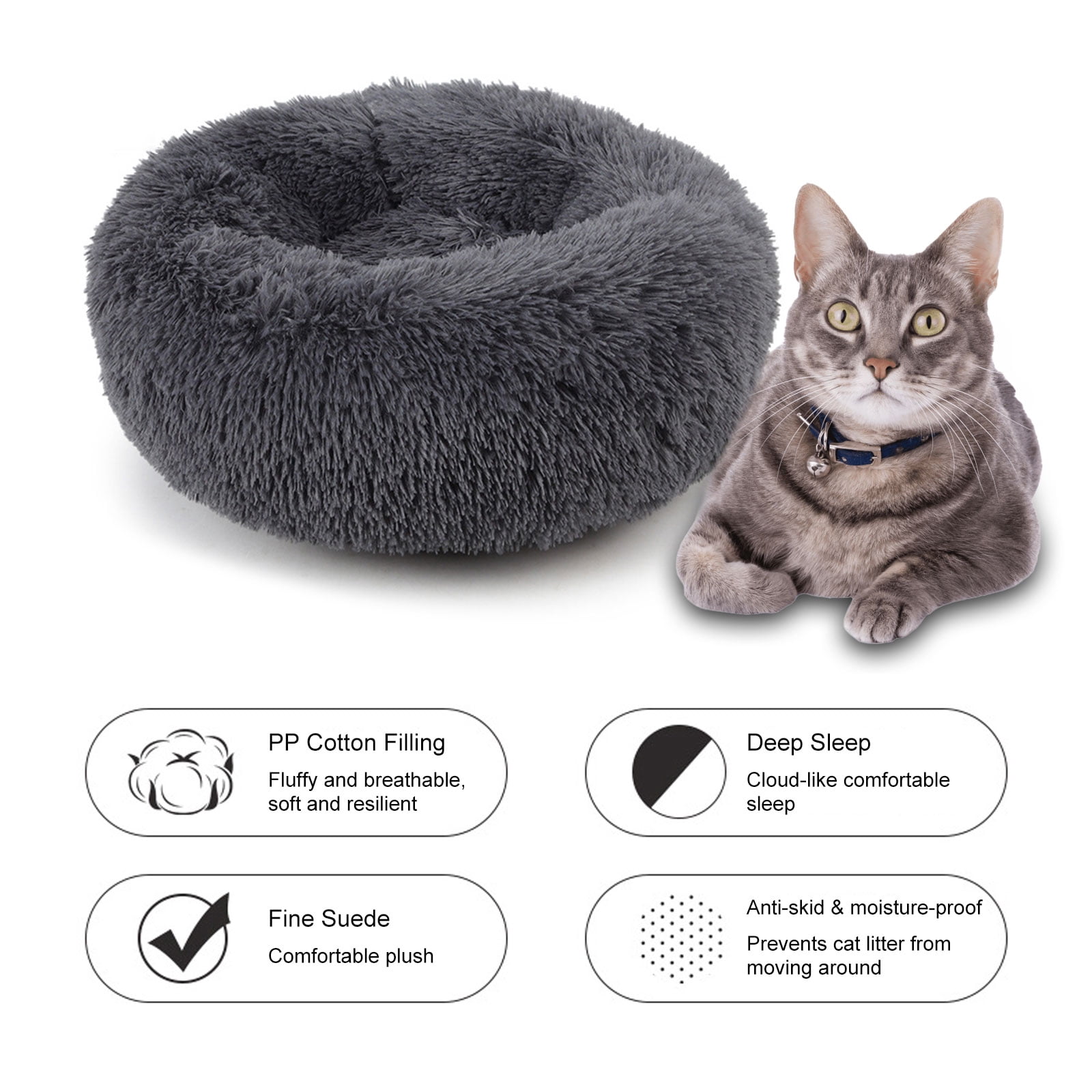 Xinlie Round Plush Pet Bed for Cats Small Dogs ,Fluffy Soft Pet Calming Bed Sleeping Kennel Nest 19.68in