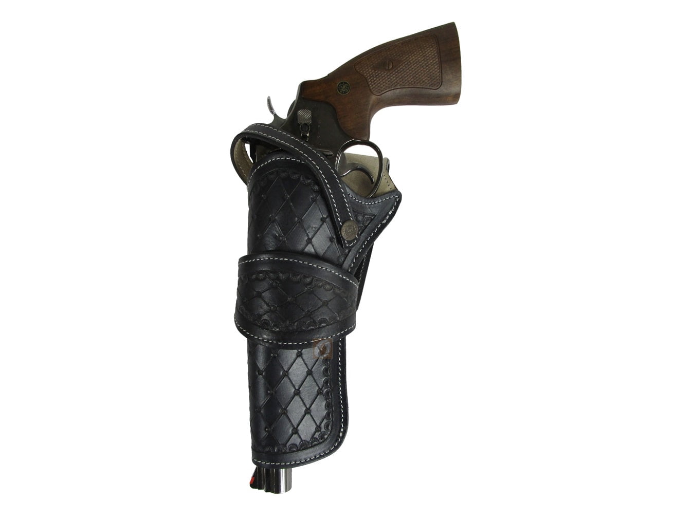 Leather Holster Long Barrel Western Gun Cover Diamond Tooled Black - Left Handed