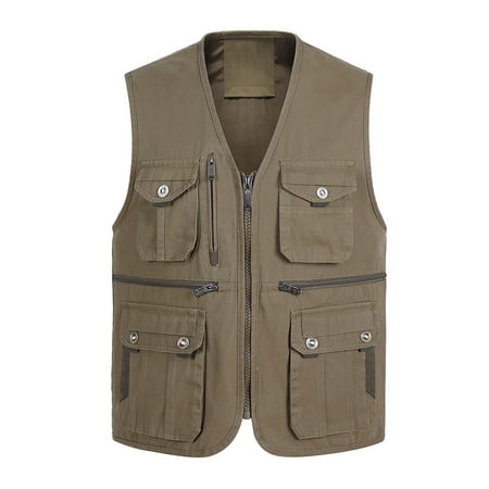 TMOYZQ Men s Plus Size Fall Solid Color Gilet Waistcoat Outdoor Fly Fishing Quick Dry Vest Multi-Pockets Hunting Hiking Vest V Neck Buttons Zipper Traveling Jacket