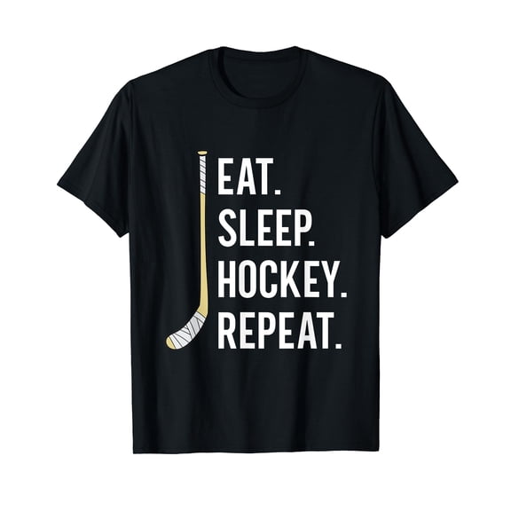 Eat Sleep Hockey Repeat Funny Ice Hockey T-Shirt Black