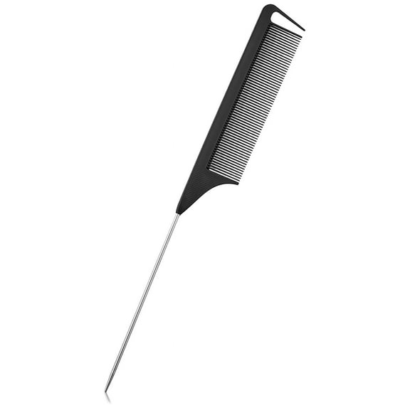 Carbon Fiber Rat Tail Comb with Metal End (Black)