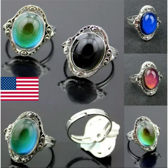 K-KED Magic Stone Mood Ring Adjustable Women Temperature Change Color Oval Delicate Jewelry US