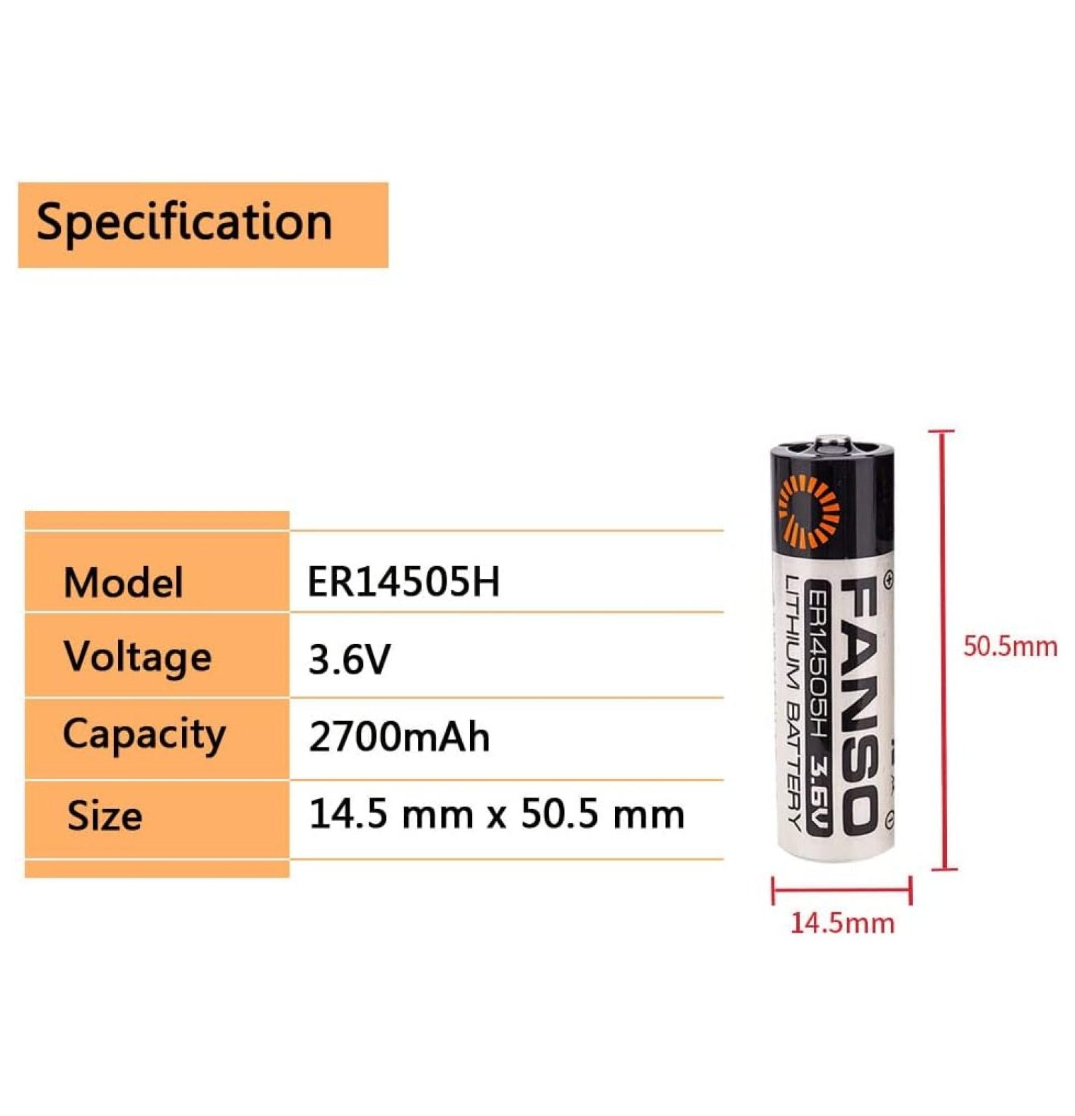 BULYAXIA 2 Pack FANSO ER14505H 3.6V Lithium Battery 2700mAh ER14505 LS14500 Li-SOCL₂ Non-Rechargeable Battery - image 2 of 5