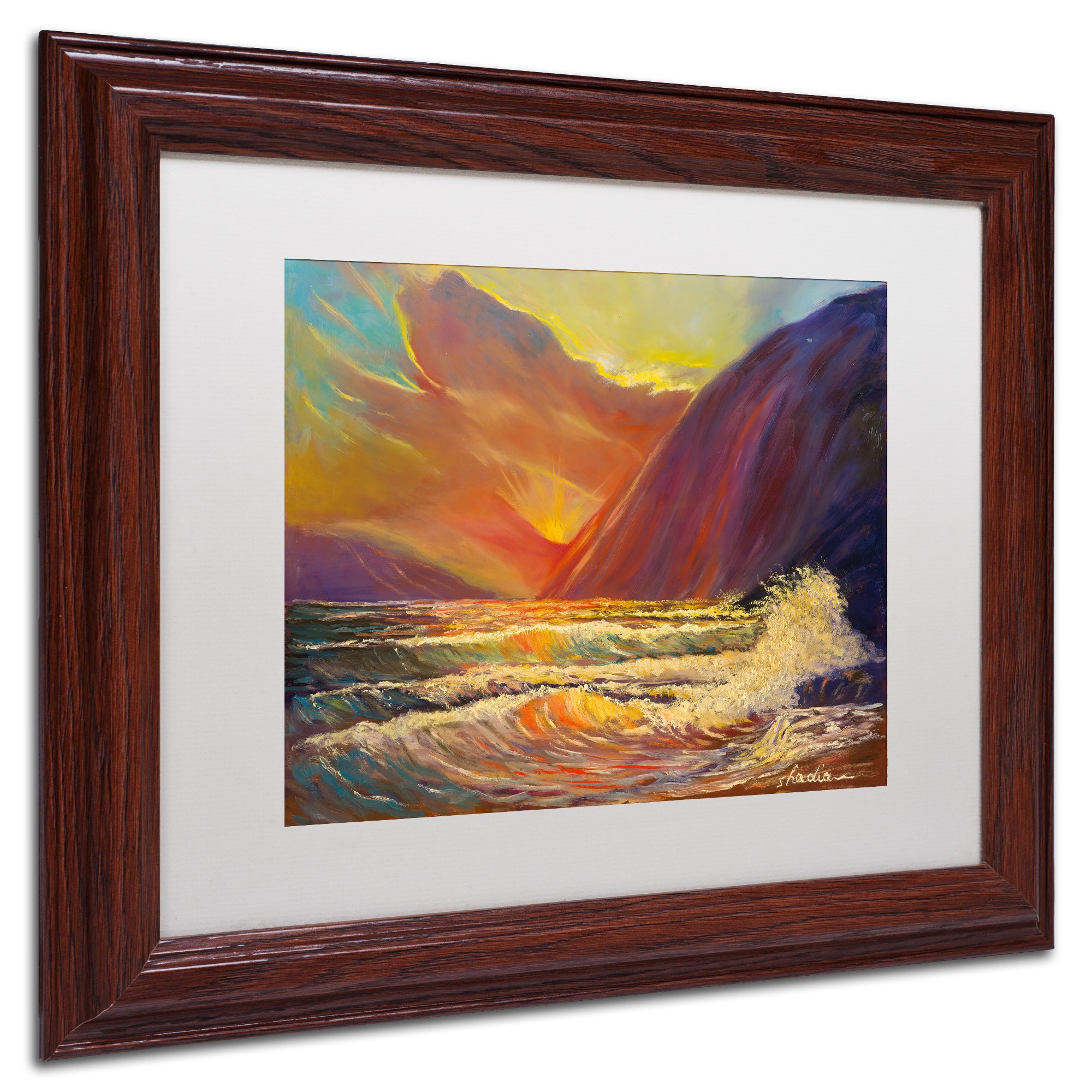 Trademark Fine Art 'Hawaiian Coastal Sunset' Canvas Art by Manor Shadian, White Matte, Wood Frame