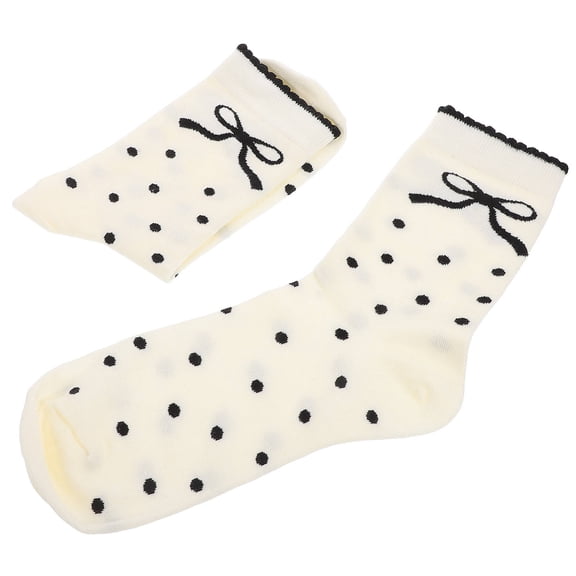 GAXIRE 1Pair Breathable Cotton Bow Dress Socks White Thin Midcalf Socks for Casual and Dress