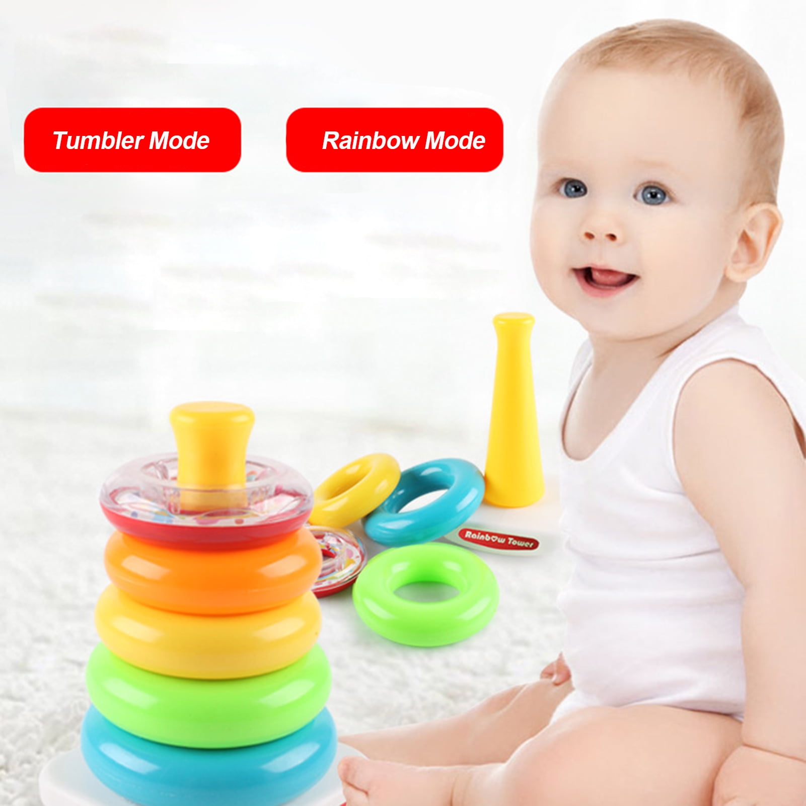 Kripyery 1 Set Rainbow Tower Toy Colorful Plastic Bricks Toy Diverse