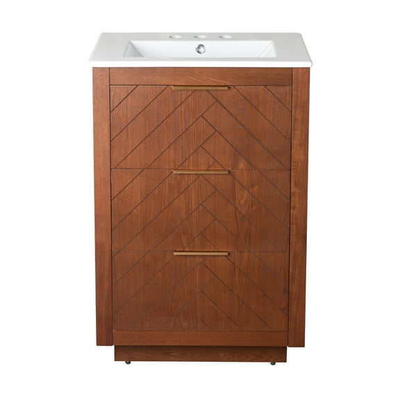 Daxton 24" Freestanding Bathroom Vanity in Brown Oak with 3-Hole Centerset Sink Top