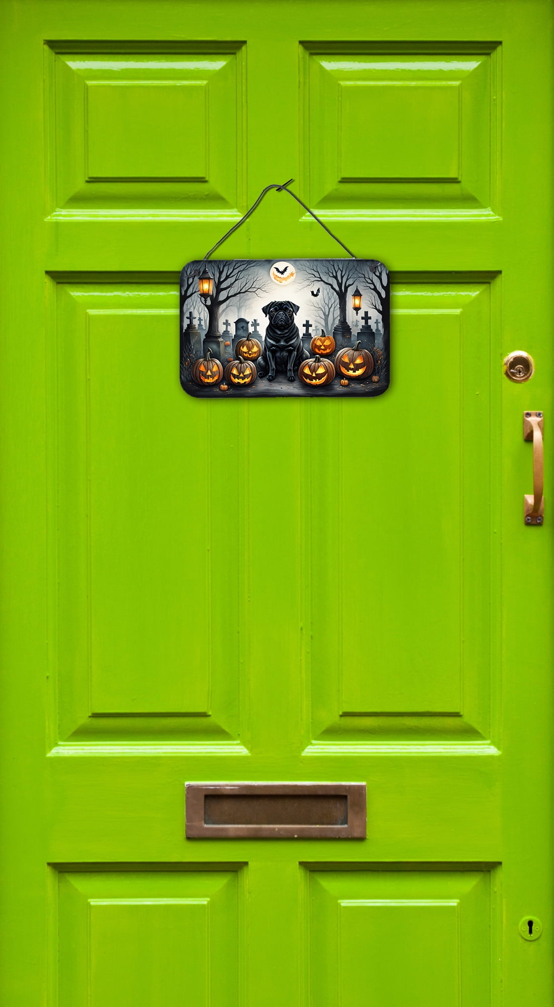 Black Pug Spooky Halloween Wall or Door Hanging Prints 8 in x 12 in