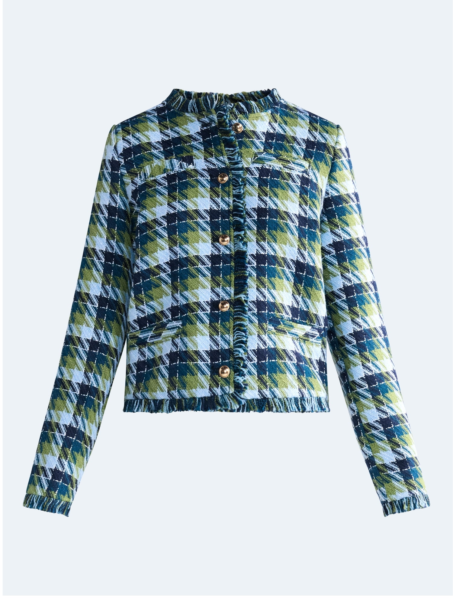 Free Assembly Women's Cropped Tweed Jacket with Fringe Trim, Sizes XS-XXL