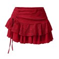 thumbnail image 5 of Wxolcjlv Womens Lace Ruched Mini Skirt Drawstring Side Tiered Ruffle Hem Evening Skirts, 5 of 6