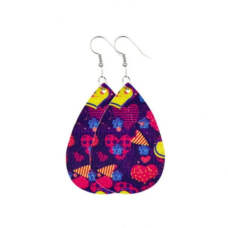 

TureClos Chandelier Earrings Leather Water Drop Ear Pendent Angel Floral Print Exaggerated Hanging Earring Valentine s Day Banquet Type 4