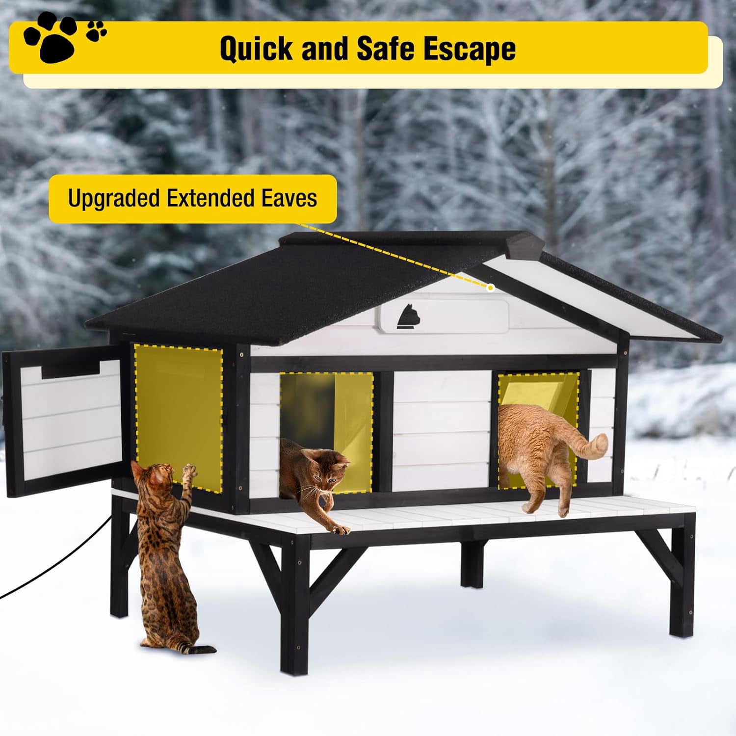 Aivituvin Heated Cat House for Outside Large Outdoor Cat House Insulated Weatherproof Feral Cat Shelter with Heating Pad, Insulated Thermal Liner, Chewproof Cable for 1-4 Cats, Winter-Ready (Black)