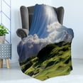 thumbnail image 4 of Nature Soft Flannel Fleece Blanket, Mountain Pasture Sunshine Summer View Grassy Hills Panoramic Photo Golf Court Like, Cozy Plush for Indoor and Outdoor Use, 60" x 80", Green Blue, by Ambesonne, 4 of 5